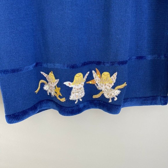Vtg Quacker Factory Blue Embellished Full Zip Boucle Trim Angel Sweater - Picture 6 of 7